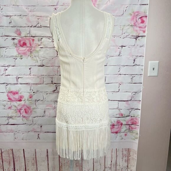 Ark & Co Women's Lace Fringe Cream Chiffon Sleeveless Mini Shift Dress Size S - Picture 9 of 14